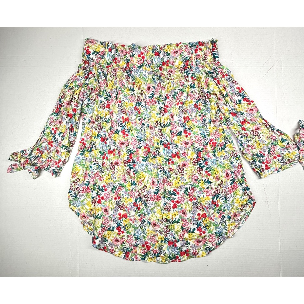 H&M Off Shoulder Floral Smocked Blouse Top Women 8 Bell Sleeves Cottagecore NWT